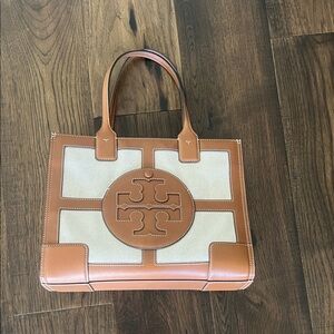 Tory Burch Ella Quadrant Brown and Cream Tote